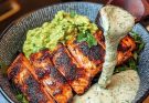 Spicy Blackened Salmon Bowl with Avocado Cilantro Sauce