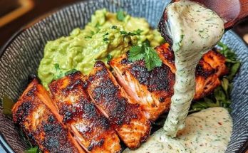 Spicy Blackened Salmon Bowl with Avocado Cilantro Sauce