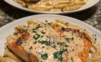 Tuscan Salmon with Creamy Garlic Alfredo Penne