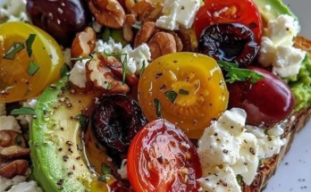 Avocado Toast Reinvented: A Symphony of Feta, Cherry Tomatoes, Cranberries, and Walnuts