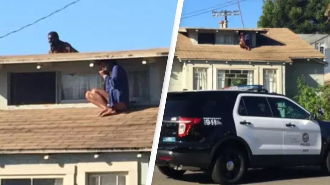 Terrifying moment woman climbs on roof to hide from intruder who was just a few feet behind her