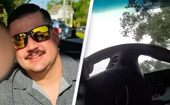 Shocking moment police officer crashes car while watching porn and driving at the same time
