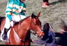 Shocking moment Cheltenham Gold Cup Winner kicks and sends vet flying live on TV